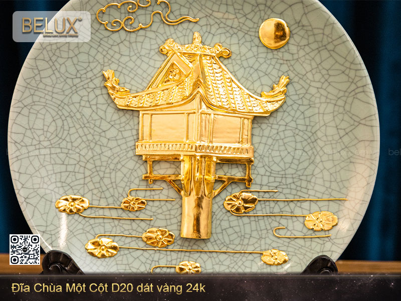 Đĩa chùa một cột D20 dát vàng 24k&nbsp;